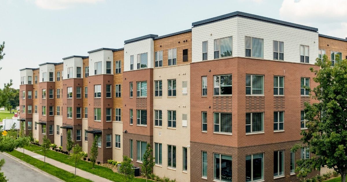 Aerial photo of a large apartment building