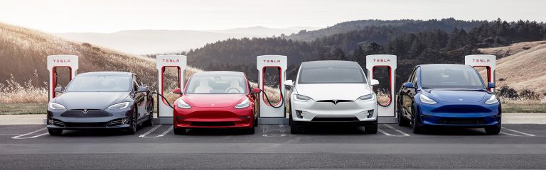 Four Teslas charging