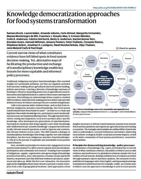 Nature Food: Knowledge democratization approaches for food systems transformation